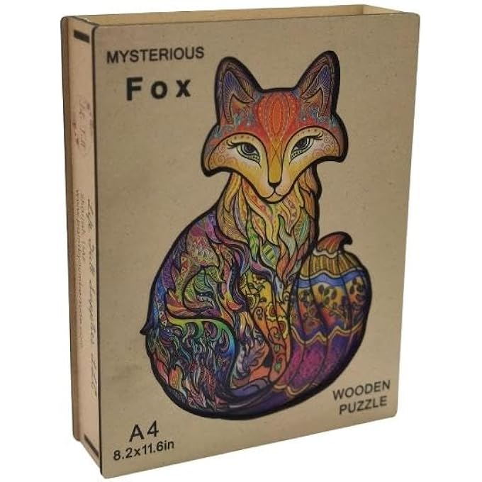 WOODEN JIGSAW PUZZLES, 3D WOODEN ANIMALS SHAPED PUZZLES, BEST GIFT FOR ADULTS AND KIDS DIY PUZZLE PIECE, COLORFUL UNIQUE SHAPED FOX PUZZLES A4-8.2 X 11.6IN (A4-FOX) - Image 2